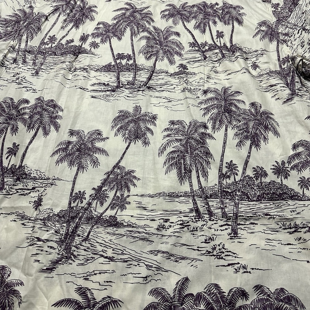 Tori Richard 2XL Aloha Shirt Cotton Coastal Engraving Purple Palm Tree Scenic - Picture 6 of 11